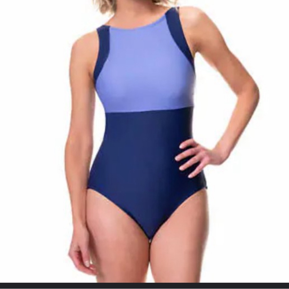 NWT Roots Women's One Piece Swimsuit 2 Tones Blue size 6